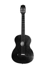 vintage black acoustic guitar isolated on white background