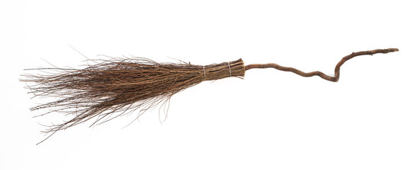 old broom for sweeping, Halloween broom for witch on a white background