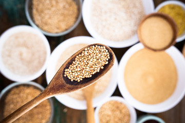 Buckwheat on spoon, close-up