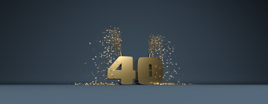 40 ans, mot en 3D dor&eacute; sur fond bleu