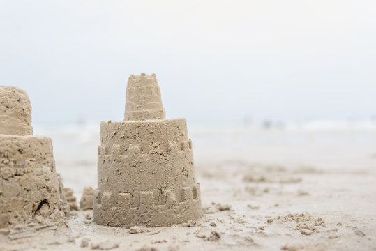 Sand castle on the beach when holiday