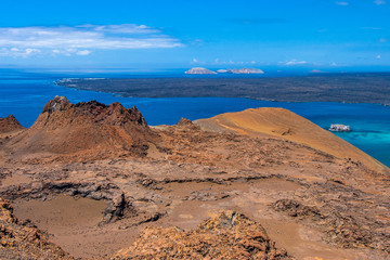 Galapagos islands. Ecuador. Craters and lava formations view from the lighthouse. Lava fields of...