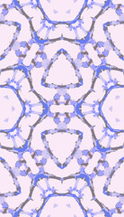 Creative fabric, textiles. Detail for design wallpaper, tile, packaging, background. Flower motif, lines. Light seamless pattern in oriental style. Handmade kaleidoscope.