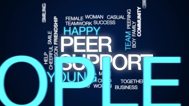 Peer support animated word cloud. Kinetic typography.