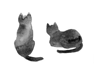 Watercolor cats isolated on white background