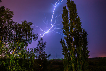 Lightning in the night sky