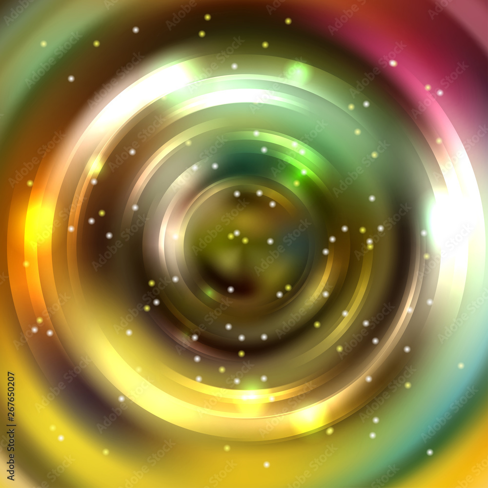 Poster abstract background with luminous swirling backdrop. vector infinite round tunnel of shining flares.