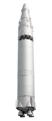 nuclear intercontinental ballistic missile from cold war era isolated on white background vertical...