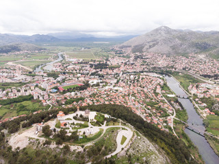 Aerial view of the bridge and the city of Hercegovacka Gracanica in Trebinje. Bosnia and Hercegovina