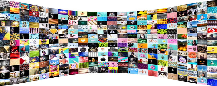 Collection of images, a collage of colorful stock photos on various topics, web background