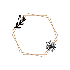Floral frame with gold lines and ink flower clip art vector EPS