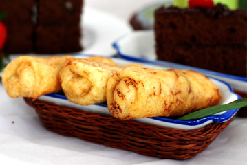 Spring Rolls, a typical Indonesian food especially in Java, are yellowish brown