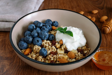 Granola with yogurt and blueberries