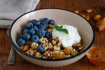 Granola with yogurt and blueberries