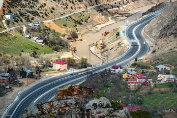 Fototapeta na wymiar curved mountain road in morning in Anatolia