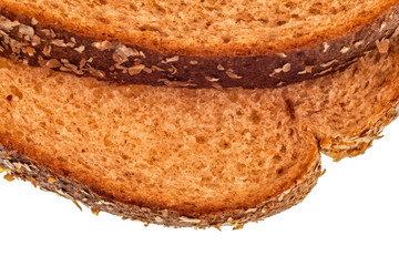 Macro Close-up of Whole Wheat Bread On White