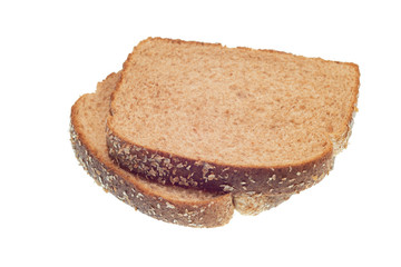 Two Slices of Whole Wheat Bread From Above Isolated On White