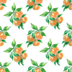 Watercolor seamless pattern with orange fruits isolated on white