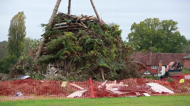 Preparation of the bonfire for the Guy Fawkes Day in England