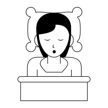 Woman sleeping on bed profile cartoon