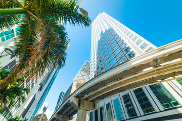 Fototapeta na wymiar Skyscrapers and monorail in downtown Miami