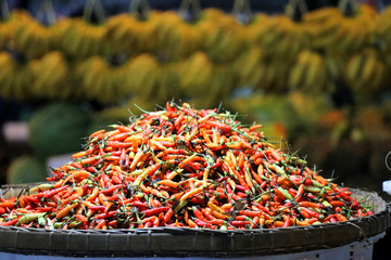 many hot peppers at the night market - Kota Kinabalu Sabah Borneo Malaysia Asia