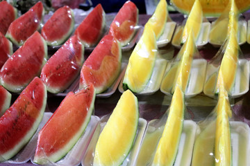 melon slices at the night market - Kota Kinabalu Sabah Borneo Malaysia Asia