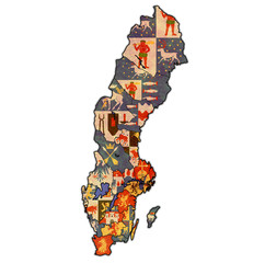 map of swedish counties with flags