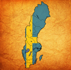 flag of sweden on map of swedish counties