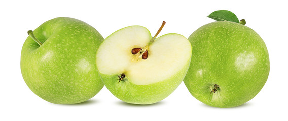 Fresh green apple isolated on white background with clipping path