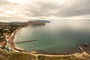 quiet bay with many piers in the sea