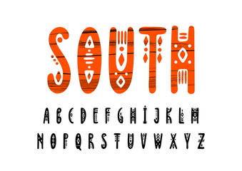 Vector uppercase alphabet in tribal style.