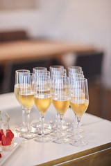Wine glasses in a restaurant setting