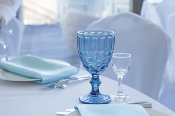 Table setting for wedding table, close-up of glasses