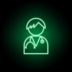 Medical, nurse, boy icon in neon style. Element of medicine illustration. Signs and symbols icon can be used for web, logo, mobile app, UI, UX