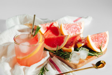 Homemade Cocktail making. Grapefruit and Rosemary cocktail.  Refreshing and non-alcoholic drink...