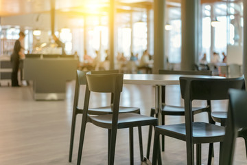 sunlight through the window illuminates the restaurant hall