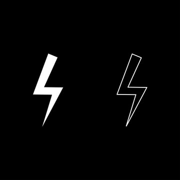 Lightning bolt Electric power Flash thunderbolt icon outline set white color vector illustration flat style image