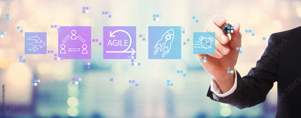 Poster agile concept with businessman on blurred abstract background