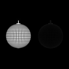 Disco sphere suspended on line rope Discotheque ball Retro night clubs symbol Concept nostalgic party icon outline set white color vector illustration flat style image