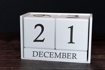 Business calendar for December, 21st day of the month. Planner organizer date or events schedule concept.
