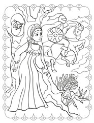 Coloring Book Of Beautiful Girl And Knight On Horse