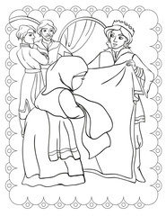 Fototapeta na wymiar Coloring Book Of Prince Peasant Woman Yarn