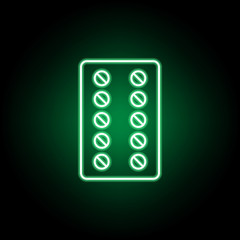 Medical, tablets icon in neon style. Element of medicine illustration. Signs and symbols icon can be used for web, logo, mobile app, UI, UX