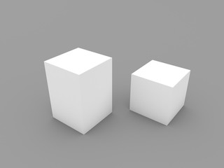 Two closed boxes mockup on a white background. 3d render illustration.