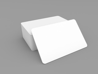 Stack of business cards on a gray background. 3d render illustration.