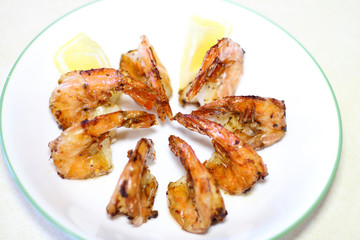 Delicious plate of shrimp cooked in butter and garlic.