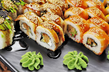 Sushi set close up.