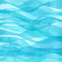 Rolgordijnen Watercolor transparent sea ocean wave teal turquoise colored background. Watercolour hand painted waves illustration © Olga