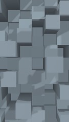 Abstract gray elegant cube geometric background. Chaotically advanced rectangular bars. 3D Rendering, 3D illustration